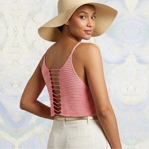 🩷✨ Knit Lace-Up Crop Top Coral Pink Open Back Halter | Sz S Women 💅🏼